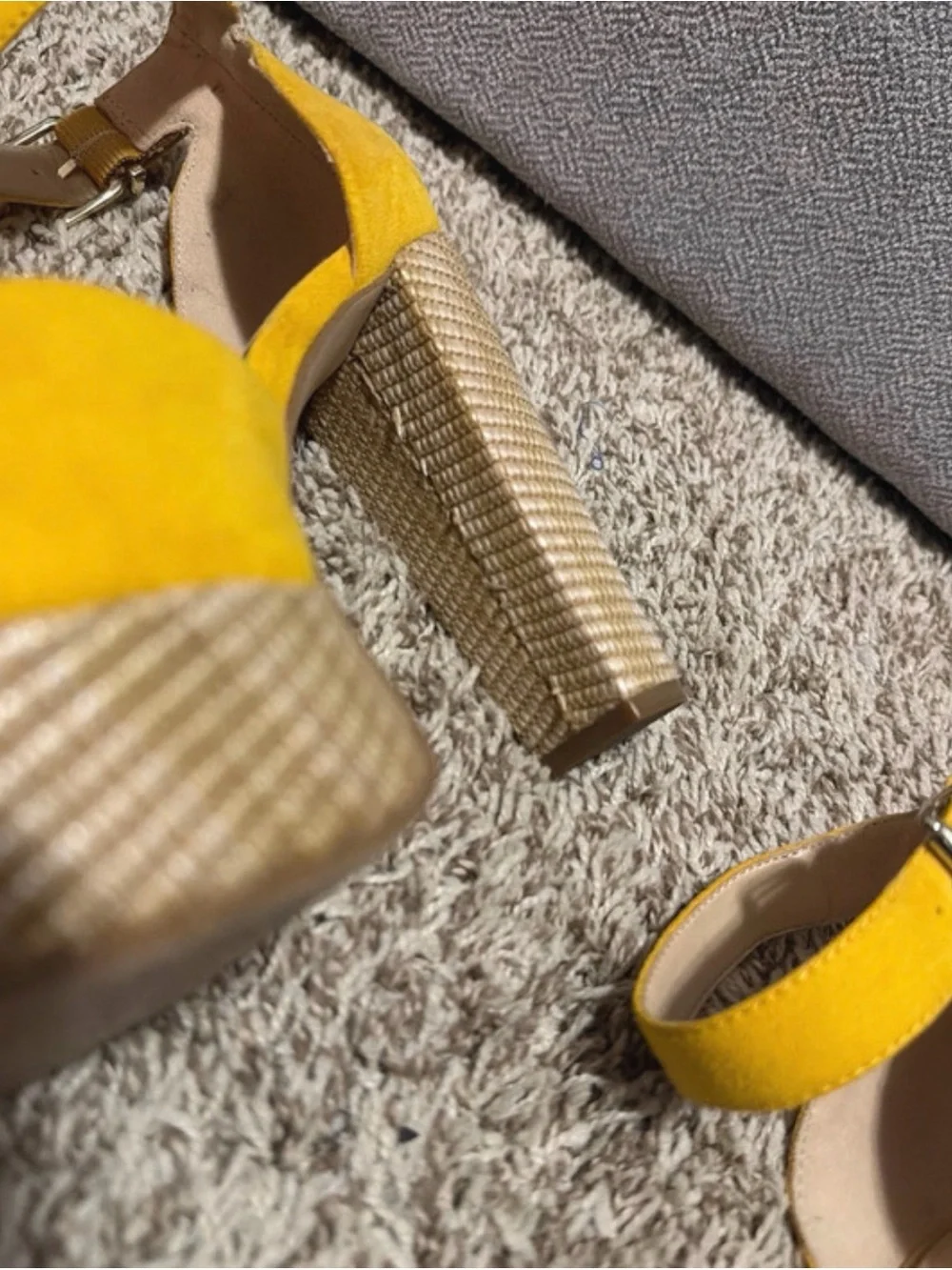Jessica Simpson Bright Yellow Suede Platform Ankle-Strap Heels